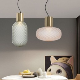 Grid Glass Pendant Light Modern Iron Simple Ceiling Light