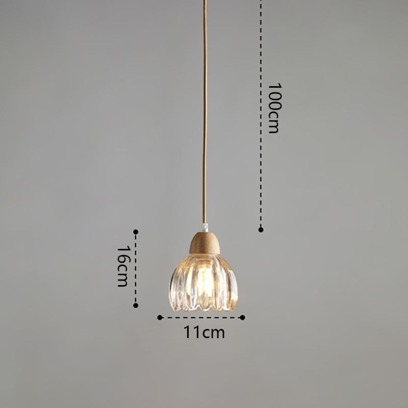 Glass Pendant Light Retro Pastoral Style Island Ceiling Light Rubber Wood Decorative Lamp