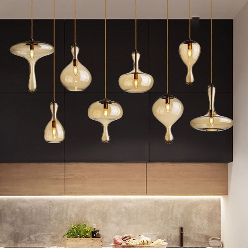 Nordic Glass Pendant Light Amber Shade Ceiling Light
