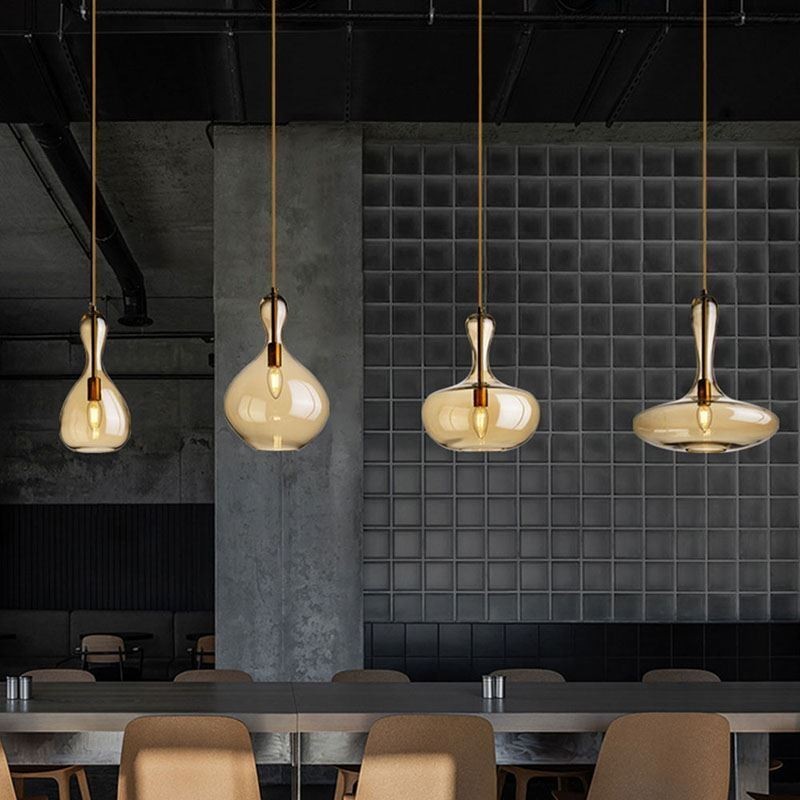 Nordic Glass Pendant Light Amber Shade Ceiling Light