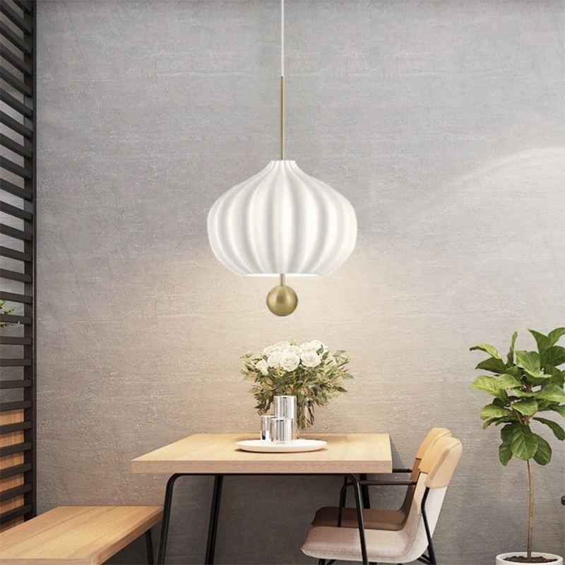 Modern White Glass Pendant Light Ball Shape Minimalist Ceiling Light
