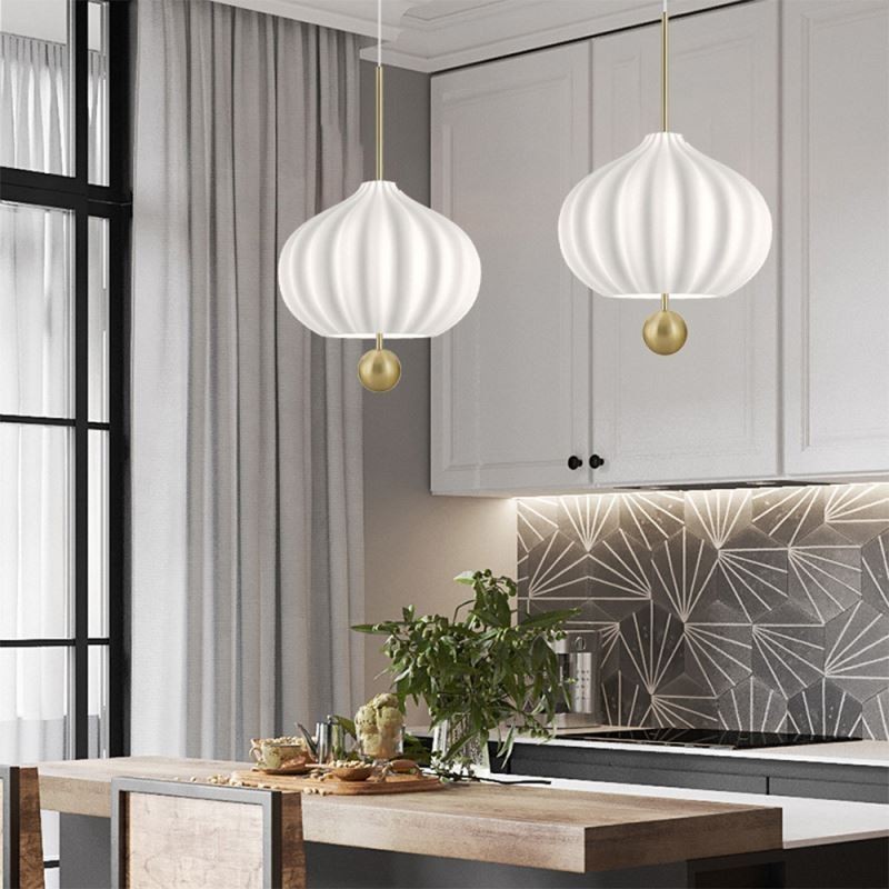 Modern White Glass Pendant Light Ball Shape Minimalist Ceiling Light