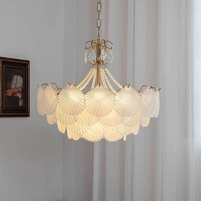 European Glass Pendant Light Post Modern Scallop Hanging Light