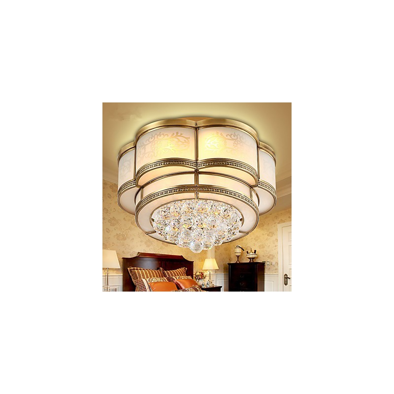 Traditional Classic Rustic Lodge Crystal Brass Metal Flush Mount