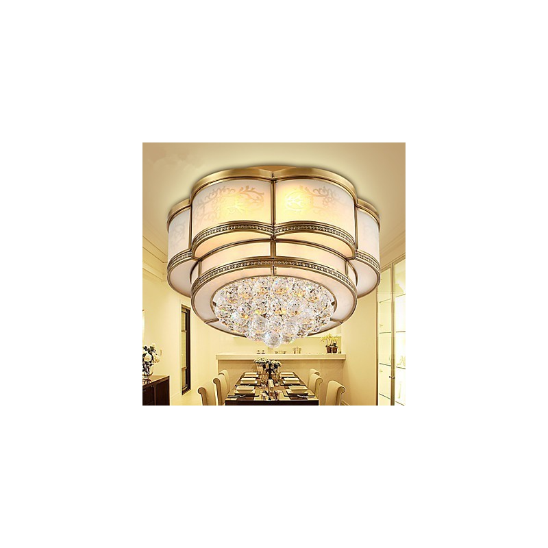 Traditional Classic Rustic Lodge Crystal Brass Metal Flush Mount