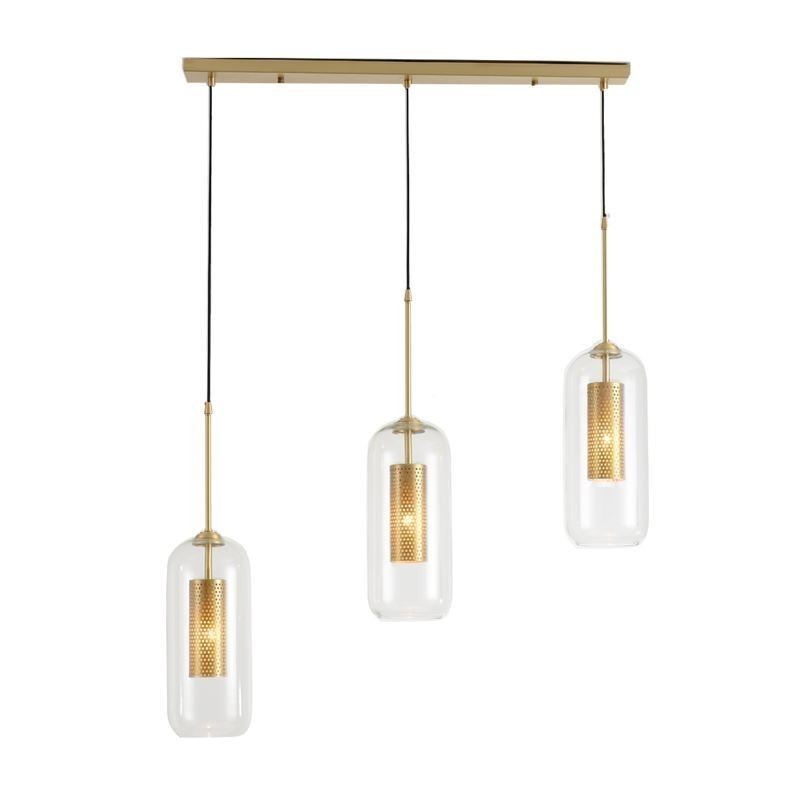 Nordic Clear Glass Pendant Light Unique Inner Brass Hollow out Pendant Light