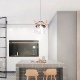 Classical Glass Pendant Light Wood Horn Lamp Creative Lighting