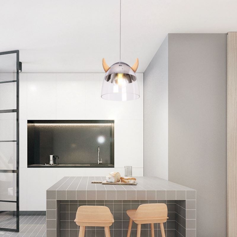 Classical Glass Pendant Light Wood Horn Lamp Creative Lighting