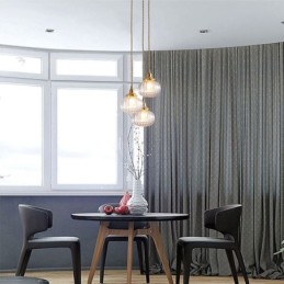 Glass Pendant Light Clear Round Ribbed Pumpkin Shape Lamp 1 Light