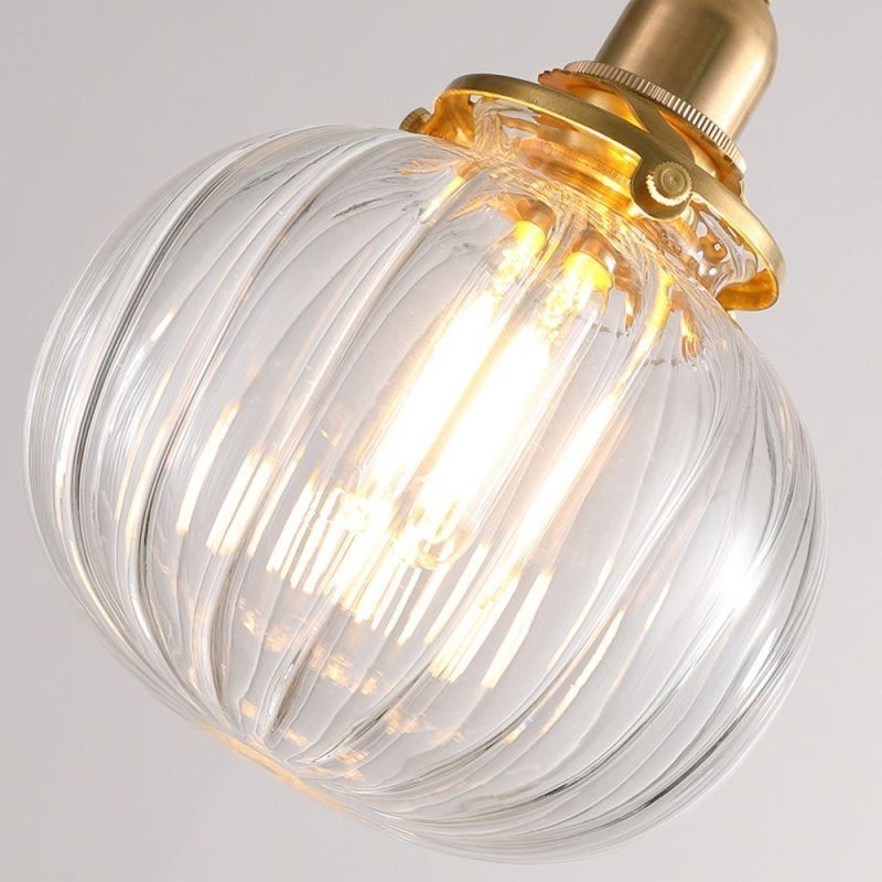 Glass Pendant Light Clear Round Ribbed Pumpkin Shape Lamp 1 Light
