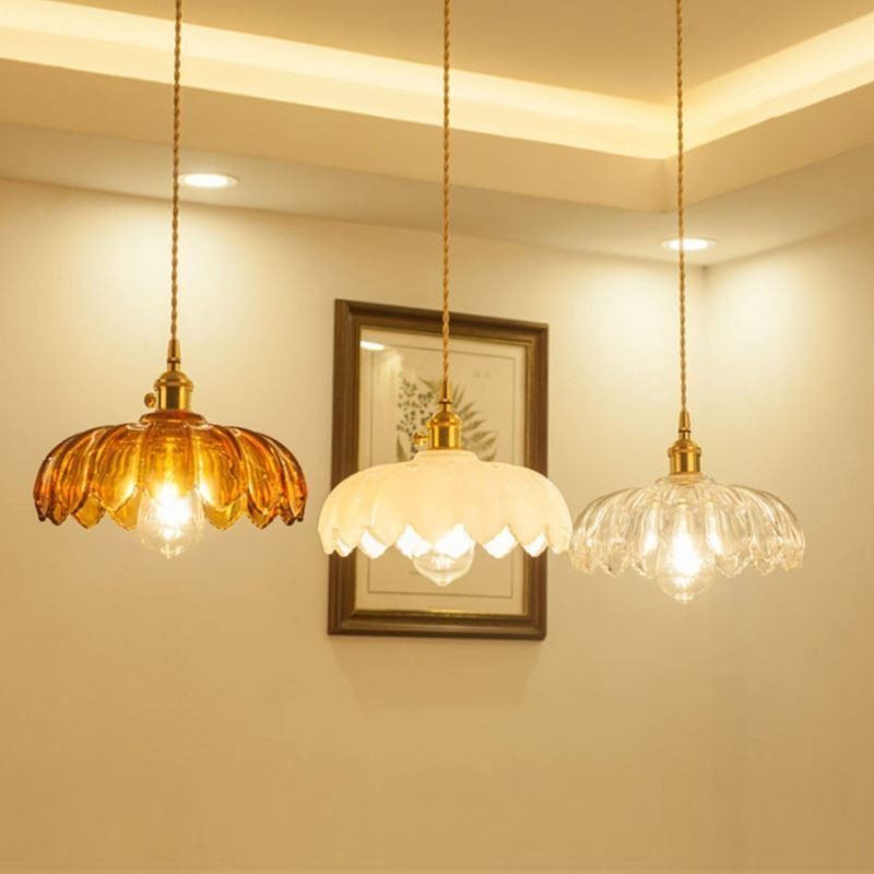Modern Retro Glass Pendant Lighting Flower Shade Lamp With Twist Switch Light