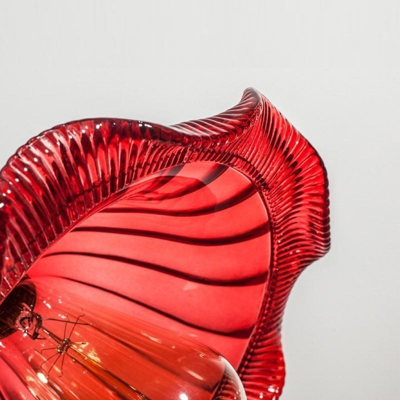 Vintage Colorful Ribbed Glass Pendant Light Flower Shade Lamp With Twist Switch Light