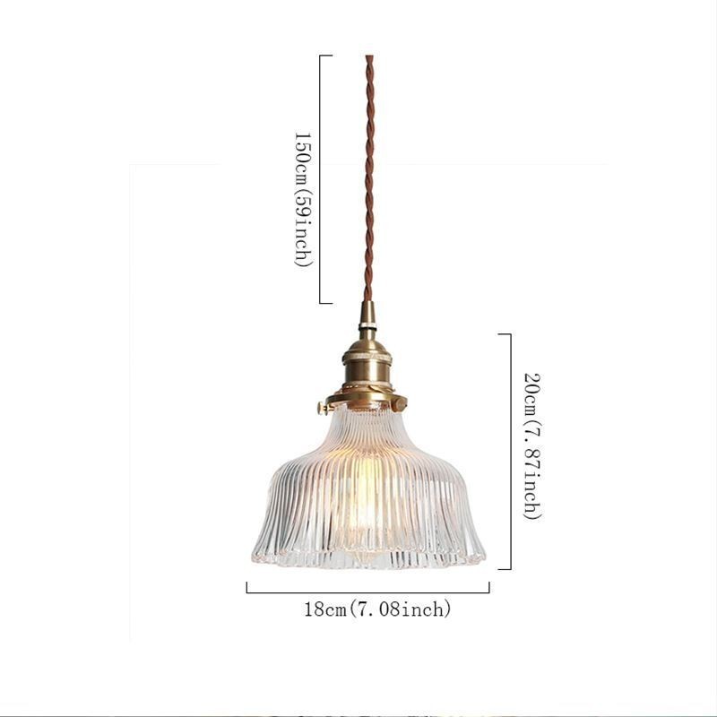Dome Large Clear Ribbed Glass Pendant Light with Brass Holder Twist Switch