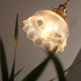 Dome Large Clear Ribbed Glass Pendant Light with Brass Holder Twist Switch