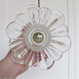 Clear Ribbed Glass Pendant Light Flower Shape Lamp With Twist Switch