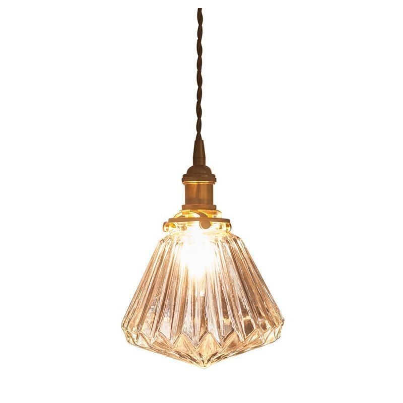 Clear Diamond Ribbed Glass Pendant Light