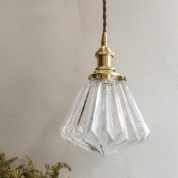 Clear Diamond Ribbed Glass Pendant Light