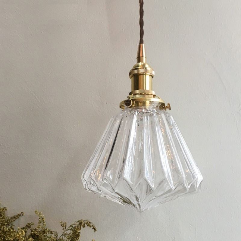 Clear Diamond Ribbed Glass Pendant Light