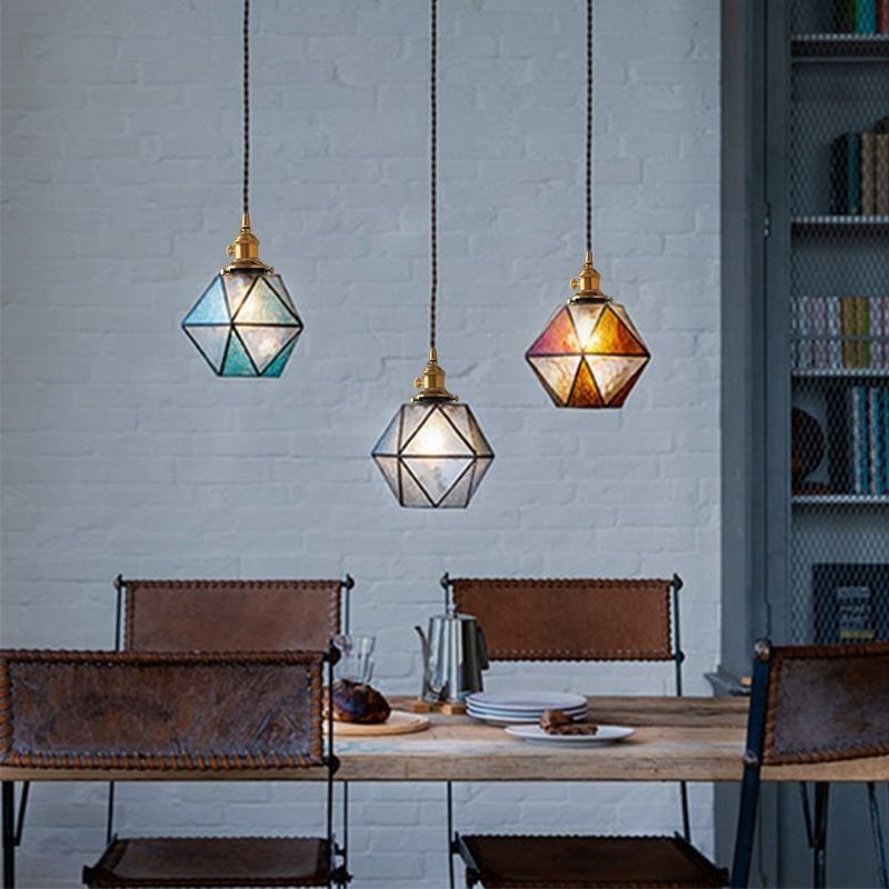 Geometric Colored Glass Farmhouse Pendant Light