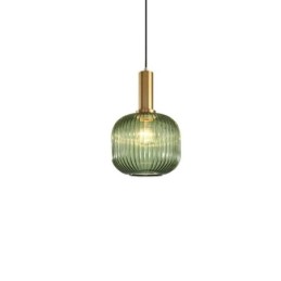 Ribbed Glass Pendant Light with Brass Holder