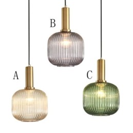 Ribbed Glass Pendant Light with Brass Holder