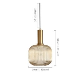 Ribbed Glass Pendant Light with Brass Holder