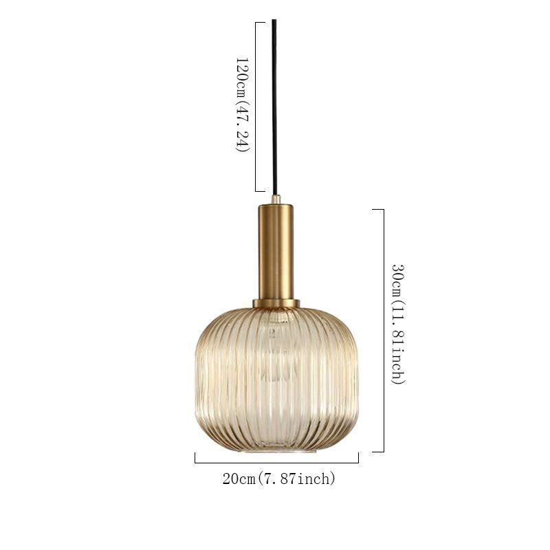Ribbed Glass Pendant Light with Brass Holder