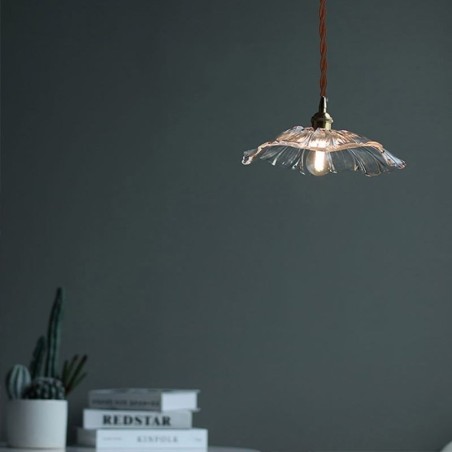 Lotus Leaf Ribbed Clear Glass Pendant Light Homestay Lamp