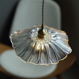 Lotus Leaf Ribbed Clear Glass Pendant Light Homestay Lamp
