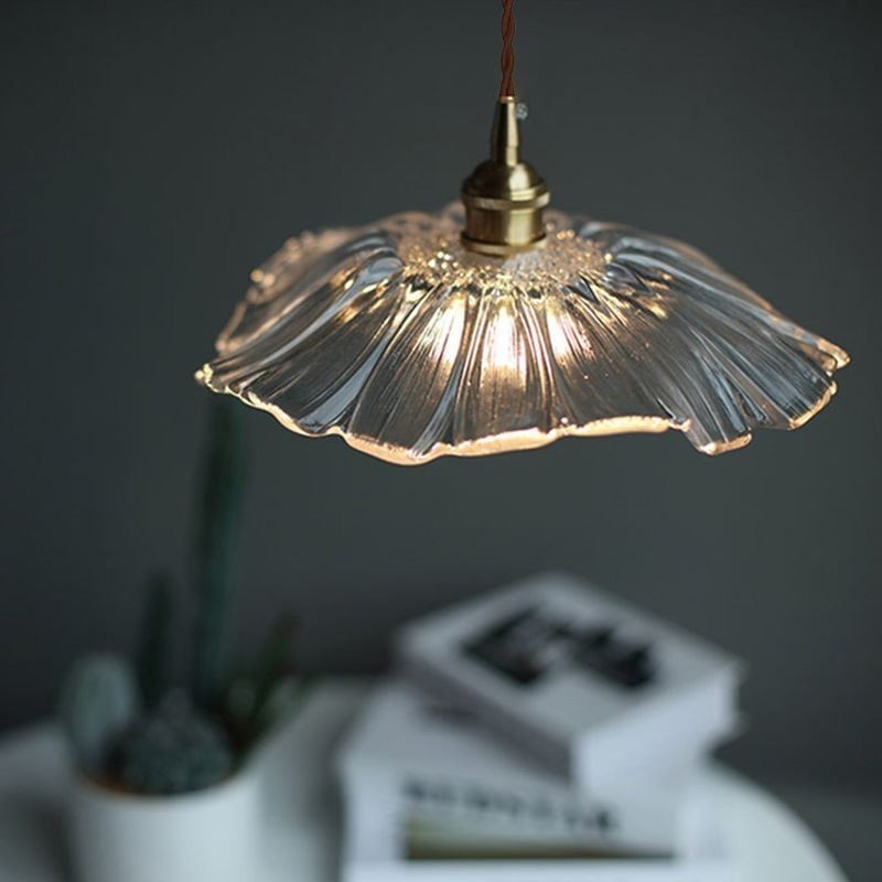 Lotus Leaf Ribbed Clear Glass Pendant Light Homestay Lamp