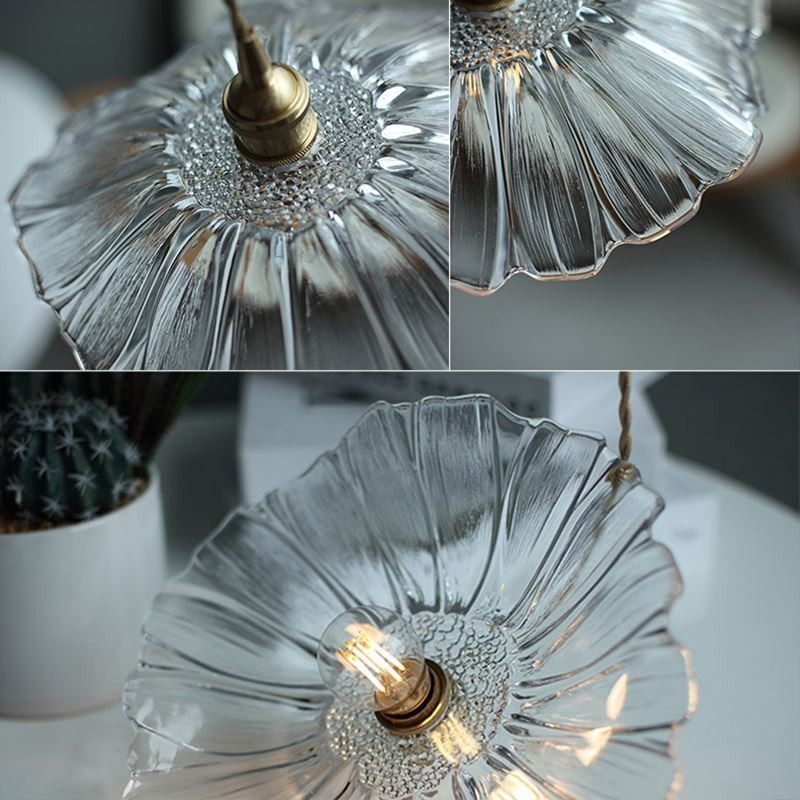 Lotus Leaf Ribbed Clear Glass Pendant Light Homestay Lamp