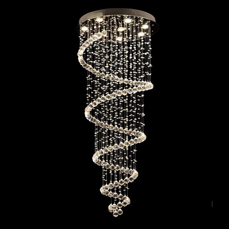 Spiral Modern K9 Crystal Ceiling Pendant Light Indoor Chandelier Lighting Fixtures for Stairs High Ceiling