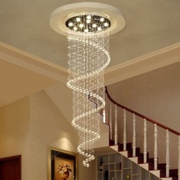 Spiral Modern K9 Crystal Ceiling Pendant Light Indoor Chandelier Lighting Fixtures for Stairs High Ceiling