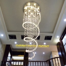 Spiral Modern K9 Crystal Ceiling Pendant Light Indoor Chandelier Lighting Fixtures for Stairs High Ceiling