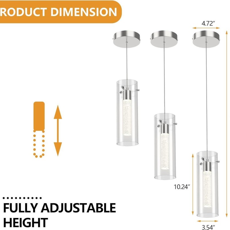 3 Light Artistic Pendant Light with Glass Shades G4 Bulb Base