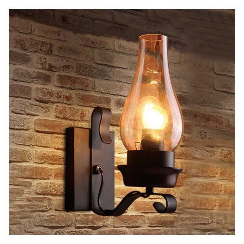 Retro Rustic Nordic Glass Wall Lamp Bedroom Bedside Wall Sconce Vintage Industrial Wall Light Fixtures