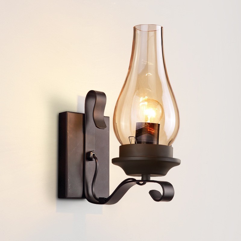 Retro Rustic Nordic Glass Wall Lamp Bedroom Bedside Wall Sconce Vintage Industrial Wall Light Fixtures