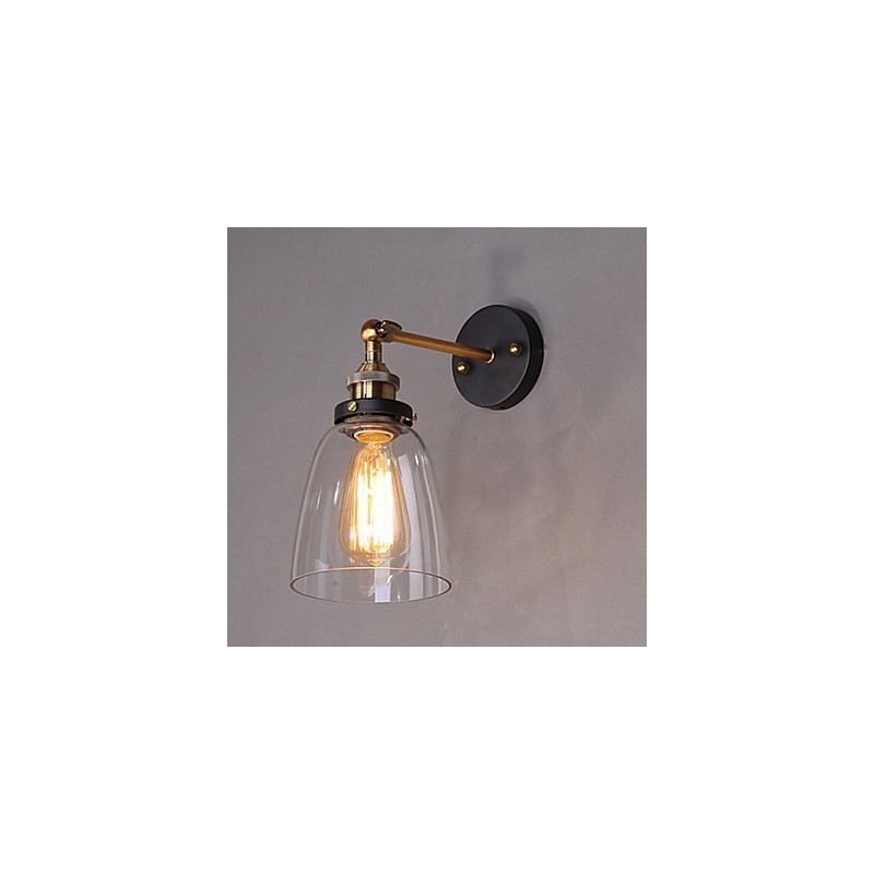Industrial Edison Simplicity Glass Wall Sconce Metal Base Cap Dining Room Study Room Office Hallway Wall Mount Light