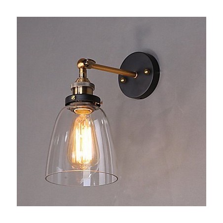 Industrial Edison Simplicity Glass Wall Sconce Metal Base Cap Dining Room Study Room Office Hallway Wall Mount Light