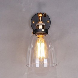 Industrial Edison Simplicity Glass Wall Sconce Metal Base Cap Dining Room Study Room Office Hallway Wall Mount Light