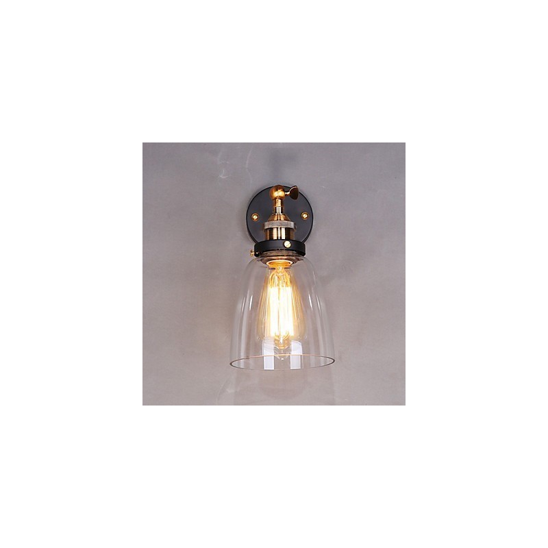 Industrial Edison Simplicity Glass Wall Sconce Metal Base Cap Dining Room Study Room Office Hallway Wall Mount Light