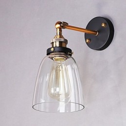 Industrial Edison Simplicity Glass Wall Sconce Metal Base Cap Dining Room Study Room Office Hallway Wall Mount Light