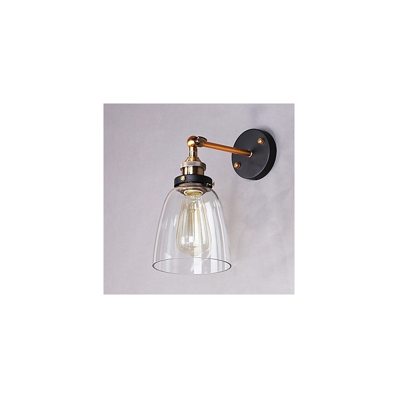 Industrial Edison Simplicity Glass Wall Sconce Metal Base Cap Dining Room Study Room Office Hallway Wall Mount Light