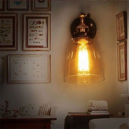 Industrial Edison Simplicity Glass Wall Sconce Metal Base Cap Dining Room Study Room Office Hallway Wall Mount Light