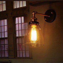 Industrial Edison Simplicity Glass Wall Sconce Metal Base Cap Dining Room Study Room Office Hallway Wall Mount Light