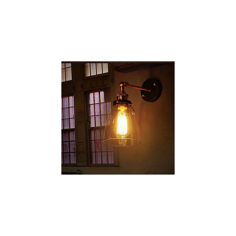 Industrial Edison Simplicity Glass Wall Sconce Metal Base Cap Dining Room Study Room Office Hallway Wall Mount Light