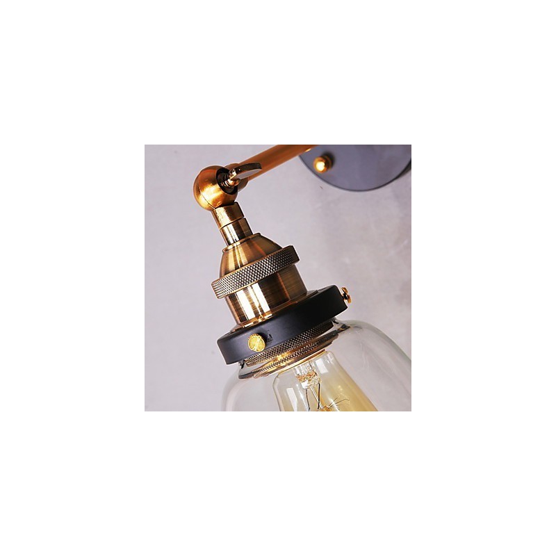 Industrial Edison Simplicity Glass Wall Sconce Metal Base Cap Dining Room Study Room Office Hallway Wall Mount Light
