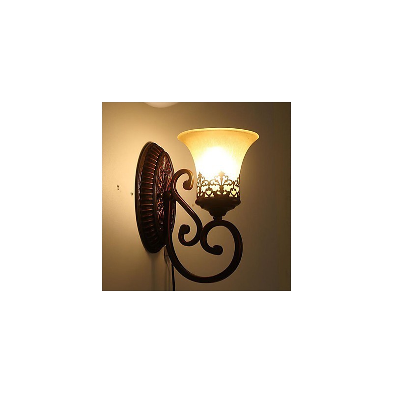 Europe Type Restoring Ancient Ways Wrought Iron Bedroom Glass Wall Lamp Light