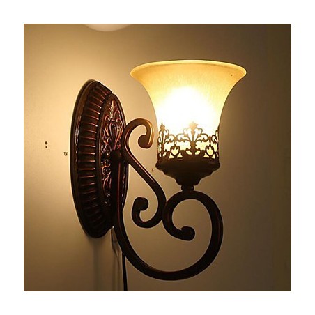 Europe Type Restoring Ancient Ways Wrought Iron Bedroom Glass Wall Lamp Light