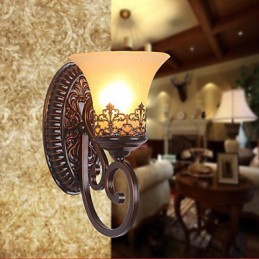 Europe Type Restoring Ancient Ways Wrought Iron Bedroom Glass Wall Lamp Light